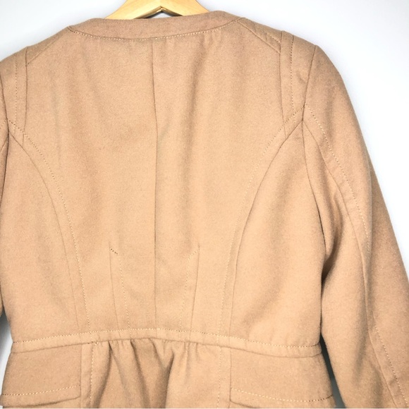 EXPRESS Women's Tan Zip-up Jacket Blazer Crew Neck Long Sleeves office career - Picture 6 of 8